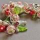 Floral Charm Bracelet, Lampwork Glass Bead Bracelet, Pearl Bracelet, Pink Green, Sterling Silver - BOUQUET