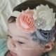 Newborn headband, shabby chic headband, infant headbands, baby hair bow, flower girl headband, wedding headband, baby accessories