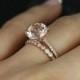 Eloise 9mm & Petite Bubbles 14kt Rose Gold Round Morganite And Diamonds Cathedral Wedding Set (Other Metals And Stone Options Available)