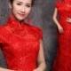 Cap sleeve 3D lace cheongsam floor length mermaid Chinese red wedding dress