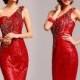 Burgundy red sequin embroidered 3D floral Chinese bridal wedding dress one shoulder mermaid trailing evening gown