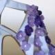 Wedding Shoes -- Cornflower Blue Peep Toe Wedding Shoes with Shades of Purple Flower Cascades - New