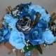 Mossy Oak Camo Bouquet, Wedding Bouquet, Bridal Bouquet, Blue Silk Flowers, Brass Shells