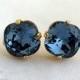 Navy blue deep blue crystal stud earrings, Bridesmaids jewelry, Swarovski stud earrings, Bridesmaids gift, Bridal earrings, Gold earrings