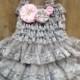 Gray Lace Ruffle Dress & Headband 1st Birthday Dress 2nd Birthday Dress Flower Girl Dress Gray lace Dress Rustic Lace Dress Wedding Dress
