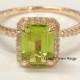 Peridot Diamond Ring in 14K Rose Gold,6x8mm Emerald Cut Green Peridot Diamonds Engagement Promise Ring,White/Yellow Gold Available