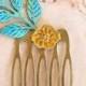 Leaf Hair Comb. Verdigris Green Antique Gold Brass Rustic Woodland Wedding Hair Accesories flower.Tiedupmemories