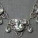 Crystal bridal necklace pear Edwardian antique style silver or brass filigree wedding jewelry Titanic victorian elegant