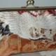 Silk Kimono Obi Fabric Clutch/Purse/Bag..Embroidered  Crane and Chrysanthemum..Bridal/Wedding/Gift/Bridal Gift