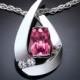 pink topaz necklace - wedding - white sapphires - Argentium silver pendant - contemporary jewelry - 3378