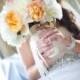 Swarovski Crystal Pearl Bouquet Wrap, Bouquet Wrap, Wedding Bouquet, Bridal Bouquet - With Lace & Satin Underlay - New