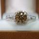 Fancy Champagne Brown Diamond Engagement Ring 1.25 Carat 14K White Gold Halo Bridal Ring Handmade
