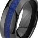 8mm High Polish Black Ceramic Comfort Fit Band Blue Carbon Fiber Inlay Men Women Unisex His Hers Wedding Engagement Anniversary Band Ring