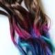 RESERVED Brunette Lauren Conrad Inspired - Human Hair Extensions / Tie Dyed Clip Ins // Brown Pink Purple Blue / Ombre Rainbow