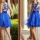 Royal Blue Mini Short Prom Party Dresses Crew Sheer Neck Tulle Applique Bodice Organza Ball Gowns Dresses 2015 A-Line New Style Spring Online with $95.95/Piece on Hjklp88's Store 