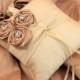Dupioni Silk Flower Trio Pet Ring Pillow with Rhinestones and Swivel Collar Attachment..50 Plus Colors..shown in cream ivory/dusty rose pink