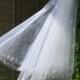 Vintage wedding veil white embroidered netting soutache swirls 1960s 1950s style 38" 