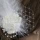 Bridal Flower Hair  Clip Wedding Hair Clip  Wedding Accessory Feathers Pearls Vail
