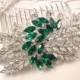 Emerald Green Pave Rhinestone Leaf Hair Comb OR Sash Brooch, Silver Vintage Designer Fronqois Crystal Bridal Hairpiece / Wedding Accessory