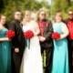 13pc wedding bridal party flower-Apple red Teal ribbon set(bouquet,boutonniere,corsage)