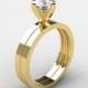 Modern 10K Yellow Gold 1.0 CT White Sapphire Solitaire Engagement Ring, Wedding Band Bridal Set R186S-10KRGWS