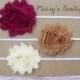 Set of 3- Plum, Ivory and Dark Beige Shabby Flower Headband Set/ Headband/ Newborn Headband/ Baby Headband/ Wedding/ Photo Prop