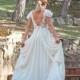 Grecian Long Wedding Gown Ivory-Cream Wedding Dress Lace And Chiffon Bridal Gown - Handmade By SuzannaM Designs