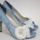 Wedding Shoes - Lace Shoes - Blue Lace Shoes - Handmade Flower - Crystals - Handmade Wedding - Platform - Choose Over 100 Colors - Parisxox
