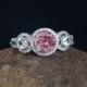 Pink & White Diamond Halo FB Moissanite Engagement Ring Pave 3 stone 1ct 6mm 14k 18k White Yellow Rose gold-Platinum-Wedding-Promise-Layaway