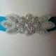 Bridal Sash - Wedding Dress Sash Belt - Pearl and Rhinestone Ivory Sash - Deep Turquoise Teal Rhinestone Bridal Sash