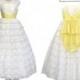 1950s Prom Dress Vintage White Wedding Gown with Yellow Sash XS