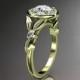 14kt  yellow gold diamond floral wedding ring,engagement ring with Forever Brilliant Moissanite center stone,  ADLR129