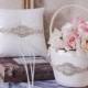 Ring Bearer Pillow and Flower Girl Basket, Wedding Ring Pillow, Rhinestone Flower Girl Basket