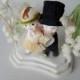 Kewpie Chalk Ware Wedding Cake Topper - Bride and Groom - Spring Lillies of the Valley Fabric Flowers - Retro Wedding - Simply Charming!