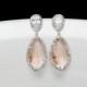 bridal blush earrings , silver peach earrings , bridal champagne earrings , wedding peach jewelry , peach pave earrings, bridesmaids jewelry