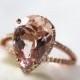 Light Pink Drop Ring 12x8mm Pear Shaped Morganite Ring Diamond Engagement Ring Water Drop Ring Diamond Halo Ring