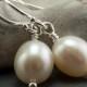 Freshwater Pearl Earrings White Pearl Earrings. Wedding Jewelry. White Pearls June Birthstone Earrings Simple Drop Earrings Sterling Silver