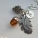 Fall Colors Wedding - Bride or Bridal Party -  Leaf, Pinecone, Acorn, and Stamped Initial Sterling Silver Necklace