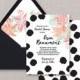Black Dots Bridal Shower Invitation Watercolor Flowers Brush Strokes Polka Dot Wedding Invite FREE PRIORITY SHIPPING or DiY Printable- Aria