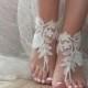 Free Ship ivory lace sandals, bridal anklet, ivory Beach wedding barefoot sandals, bangle, wedding anklet,  anklet, bridal, wedding