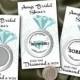 Party Game Scratch Off Cards, Aqua Blue, Turquoise, Diamond Ring, Bridal Shower, Engagement Party, Set of 10 Cards