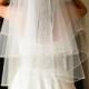 Pearl Beaded Wedding Veil Circular Cut Bridal Veil Ivory White Diamond White Elbow Length, Two Tier