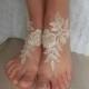 Champagne Beach wedding barefoot sandals, french lace sandals, wedding anklet, Beach wedding barefoot sandals, embroidered sandals.