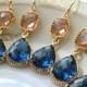 15% OFF SET OF 8 Wedding Jewelry Bridesmaid Earrings Jewelry Champagne Blush Earrings Sapphire Navy Blue Gold Teardrop Bridal Earrings