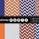 Navy Blue and Orange Chevron Digital Papers. Thick & Thin Chevron Patterns. Scrapbook / Party Invites DIY 8.5x11, 12x12 jpg INSTANT DOWNLOAD