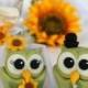 Owl cake topper, love bird wedding cake topper, green owls, sunflower wedding