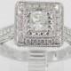 14K White Gold Princess Cut Square Diamond Halo Engagement Ring Size 6