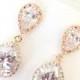 Rose Gold Bridal Earrings CZ Cubic Zirconia Wedding earrings, Clear Teardrop, Pink Gold E100C