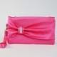 PROMOTIONAL SALE -Fuchsia bow wristelt clutch,bridesmaid gift ,wedding gift ,make up bag,zipper pouch,cosmetic bag ,zipper pouch