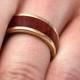 Gold Wood Ring, Titanium Wedding Band with 10k Yellow Gold and Bloodwood Inlay, Mens Jewelry